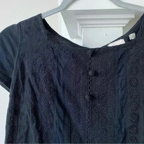 Anthropologie 9H15STCL Black Women’s Blouse with Embroidered Detail and Tie Back - Picture 2 of 6
